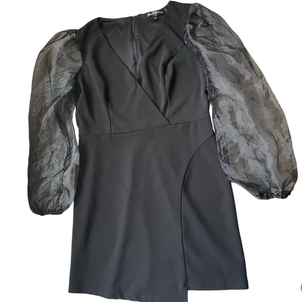 Crystal Doll Black Dress with Sheer Sleeves